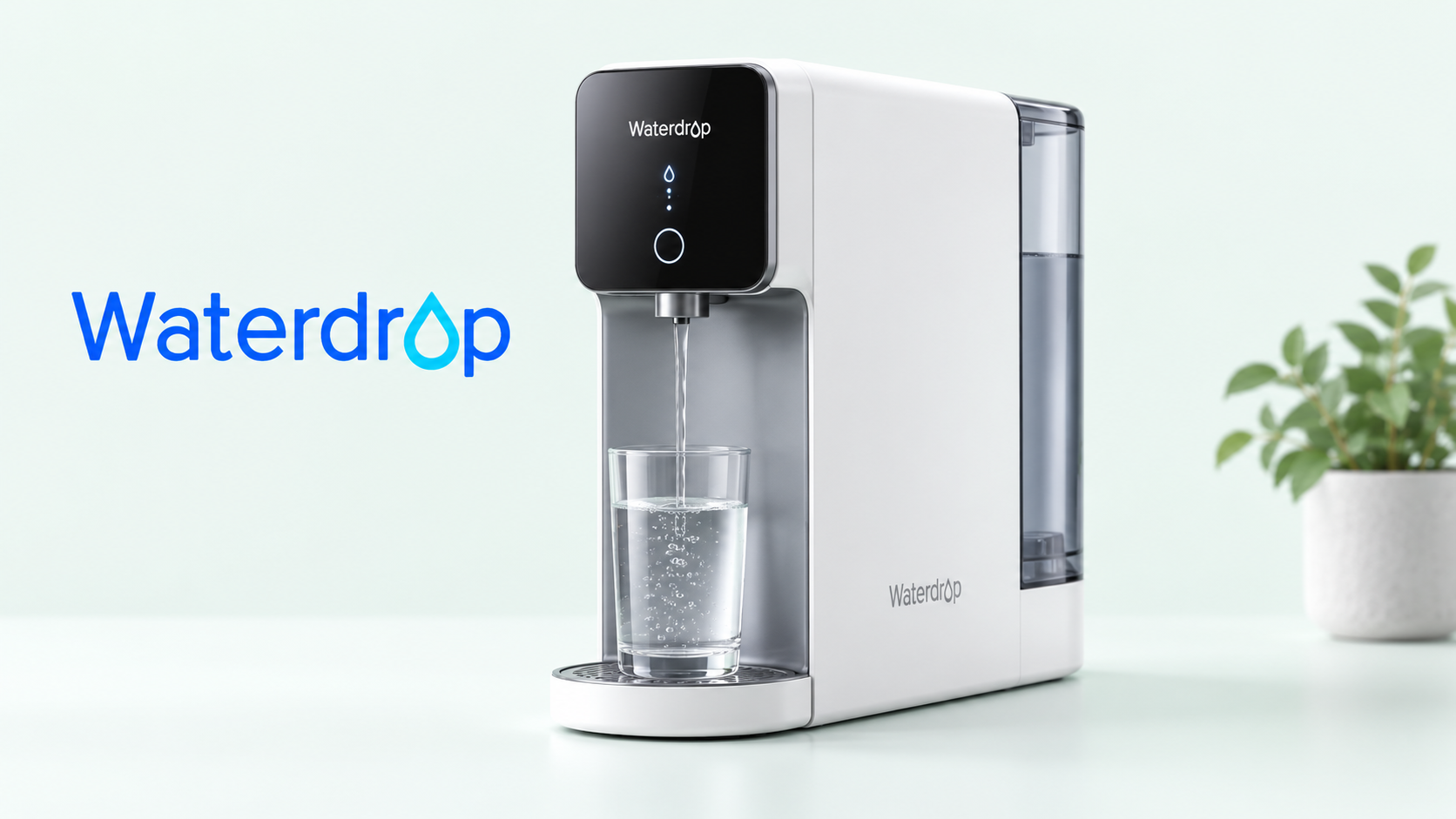 Waterdrop countertop water dispenser with glass of filtered water