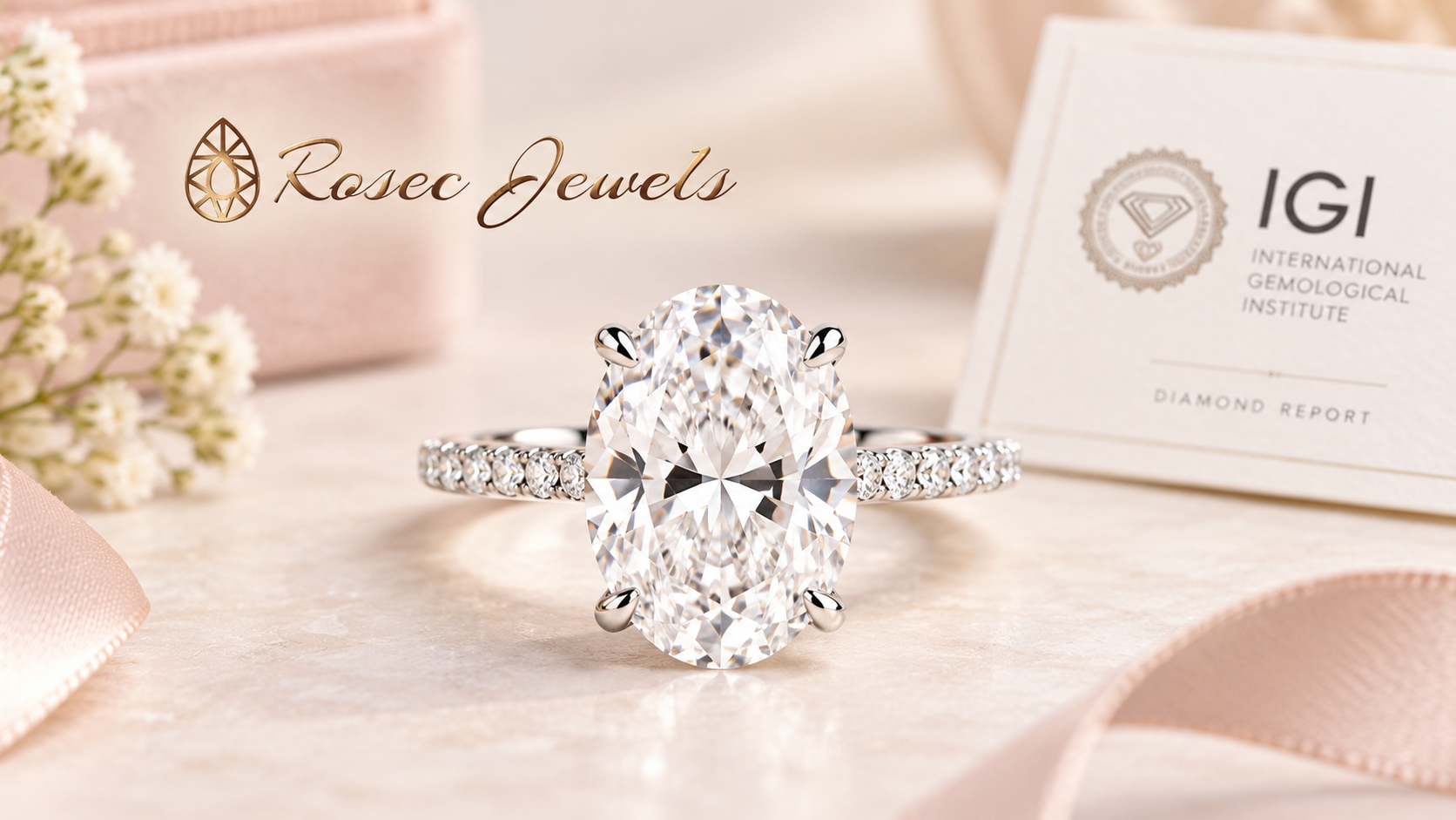 Rosec Jewels 5 carat oval lab grown diamond engagement ring with IGI certificate