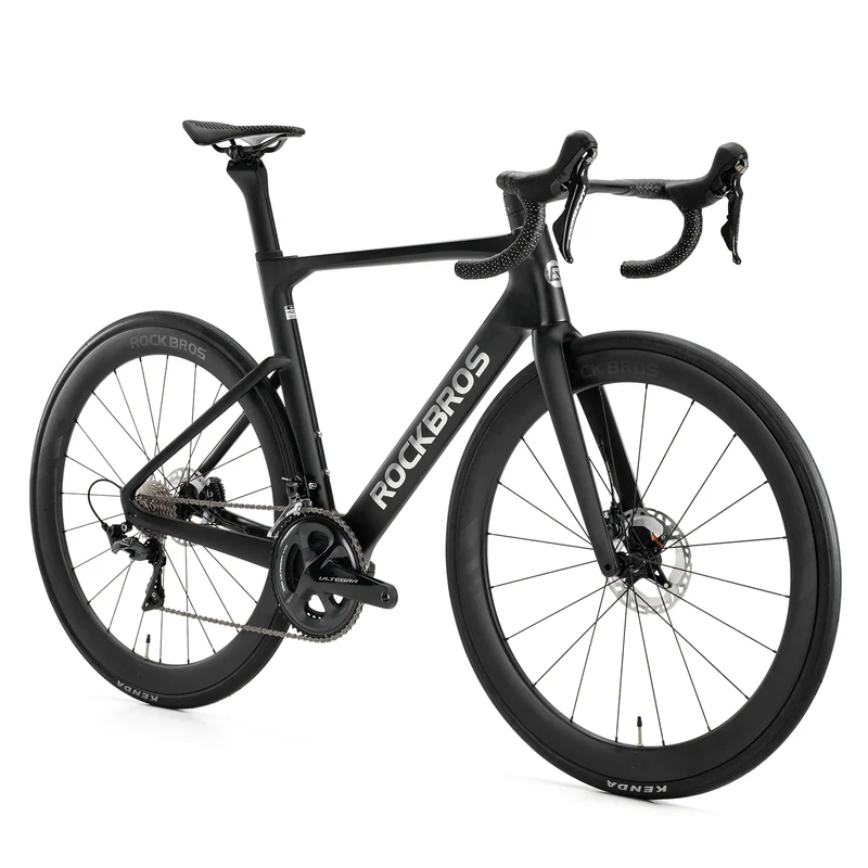 Black ROCKBROS PGZ carbon road bike with aerodynamic frame and deep-section wheels