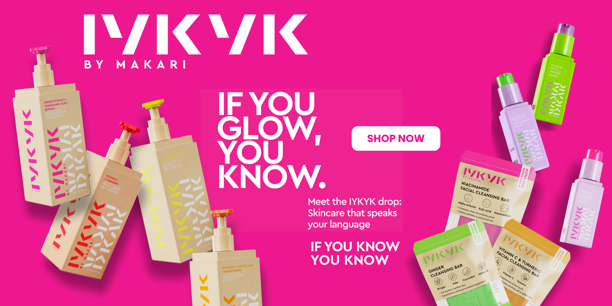 IYKYK by Makari skincare product lineup
