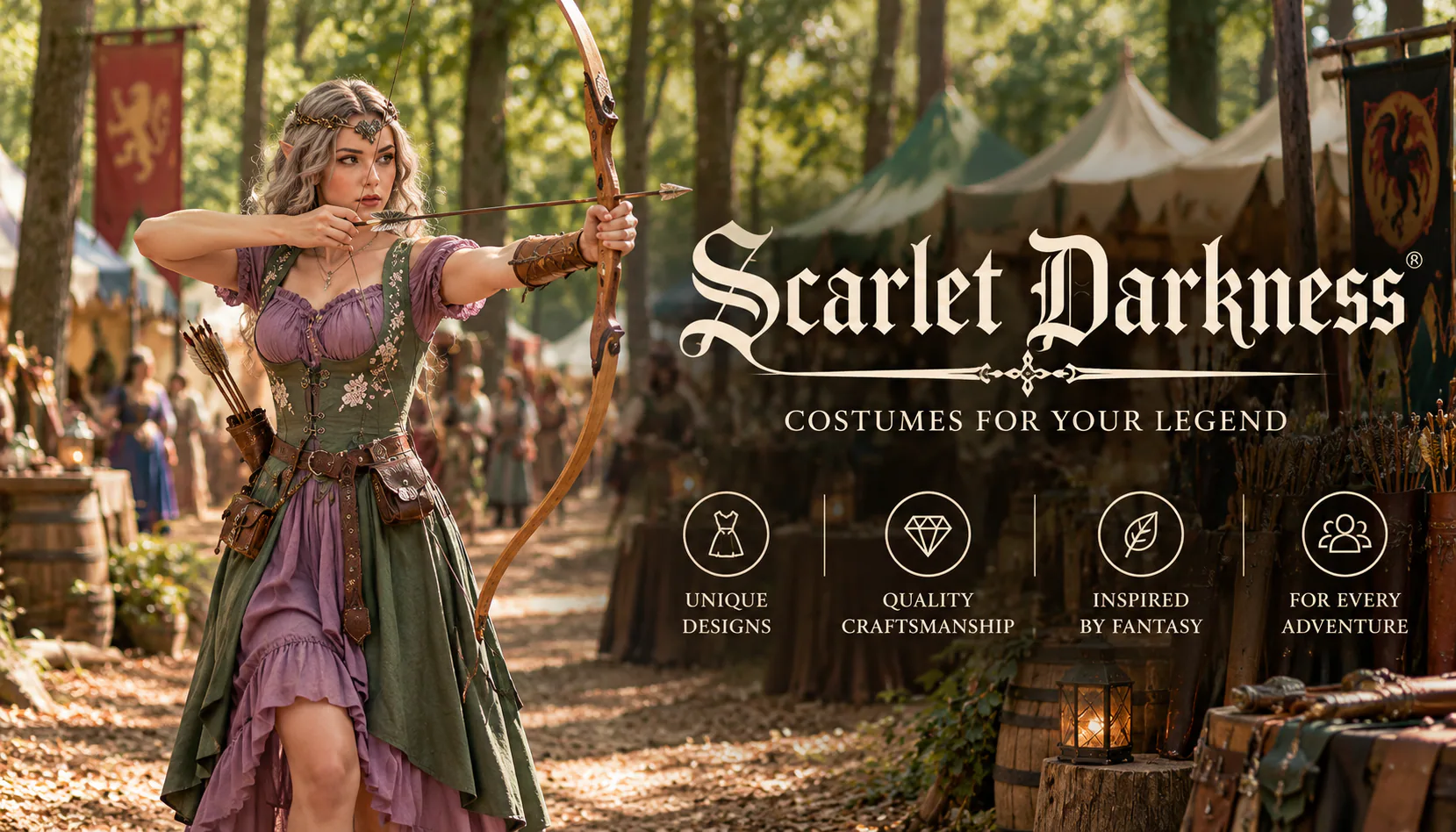 Scarlet Darkness 2026 Fall Ren Faires character outfit at a wooded faire