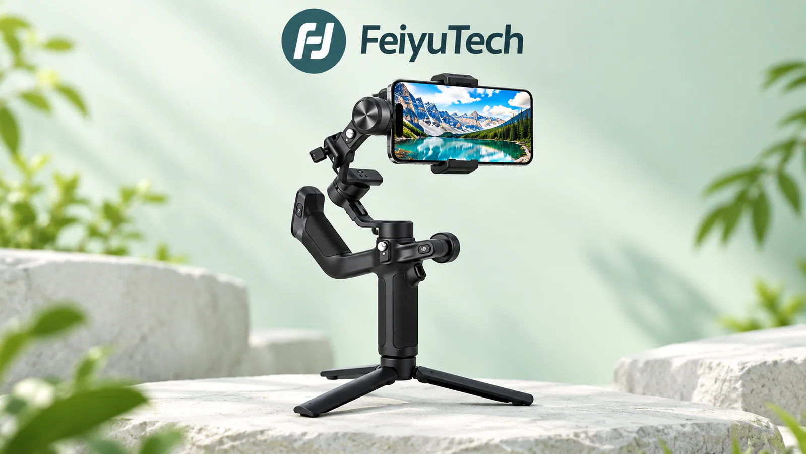FeiyuTech smartphone gimbal stabilizer mounted on a tripod