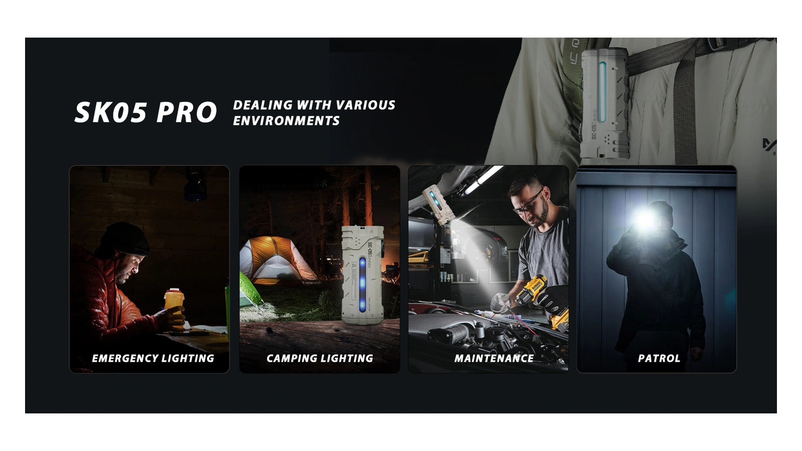 Official LOOP GEAR campaign showing flashlights in several lighting situations