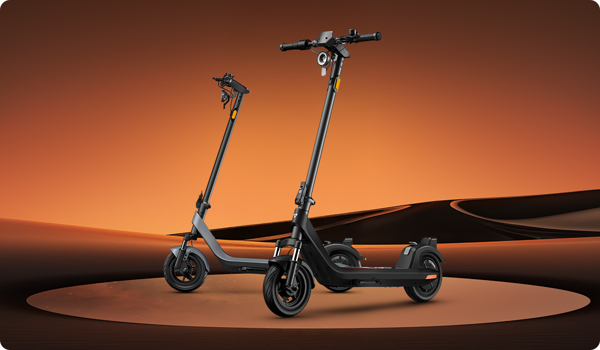Two NIU KQi electric kick scooters from the official lineup